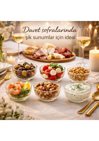 Marılla 6 Lı Cam Mini Kase Seti 135 Ml Kuruyemiş Sos Tatlı Sunum Kasesi Şeffaf