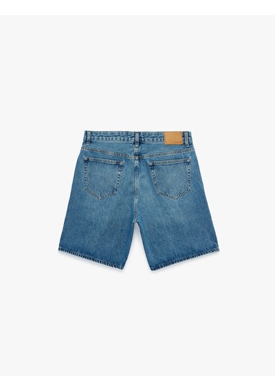 Koton Pamuklu Cepli Straight Fit Bermuda Jean Şort Orta İndigo 6sam40309nd