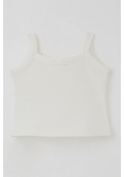 Breeze Kız Çocuk Askılı Crop Tişört Fırfır Detaylı 8-14 Yaş, Ekru Ekru