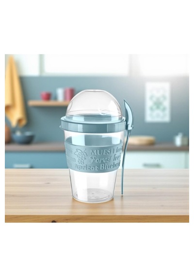 Titiz 600 Ml Kaşıklı Yoğurt Müsli Kabı Taşınabilir Kase - Açık Mavi
