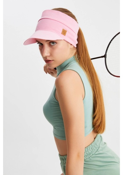 Butikgiz Kadın Uv Korumalı Katlanabilir Üstü Açık Yumuşak Siperli %100 Pamuklu Penye Tenis Vizör Şapka Pembe