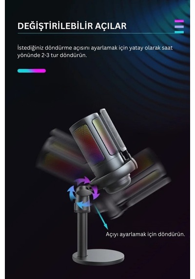 Rgb Mikrofon Seti Stream Sgaming Işıklı Mikrofon Ses Kayıt Cihazı