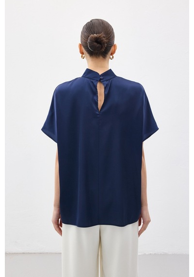 Sateen Yarasa Kol Salaş Bluz - Lacivert-136988 Lacivert Sateen Yarasa Kol Salaş Bluz - Lacivert-136988 Lacivert