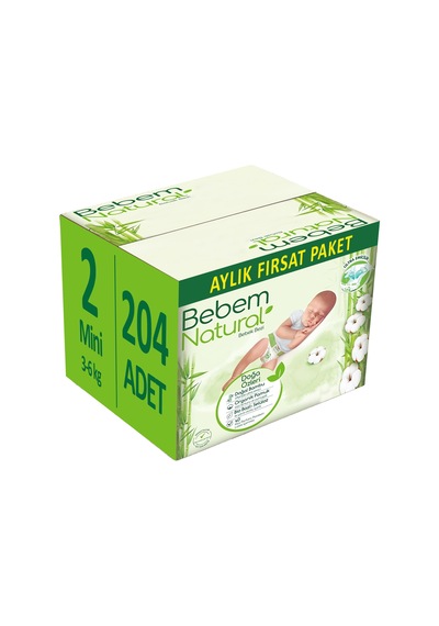 Bebem Bebek Bezi Natural Beden:2 3-6kg Mini 204 Adet Aylık 2 Numara