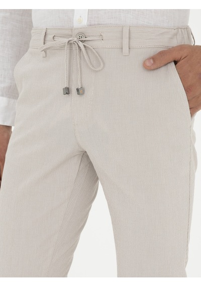 Cacharel Bej Slim Fit Beli Bağcıklı Kanvas Pantolon