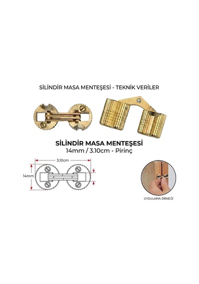 Silindir Masa Menteşesi Pirinç 14 Mm 1 Adet gold