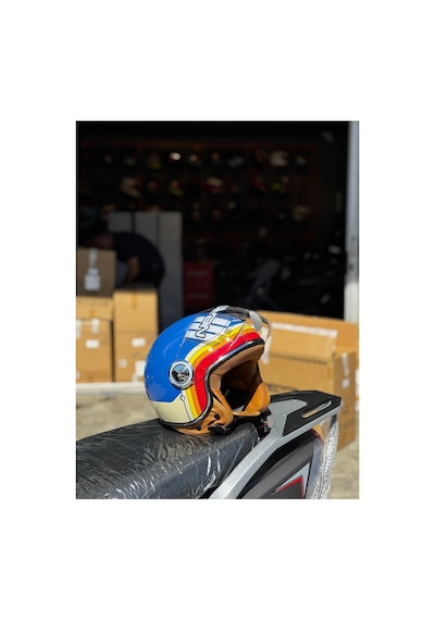 Nero Retro Motosiklet Kask - Ece Sertifikalı Mavi