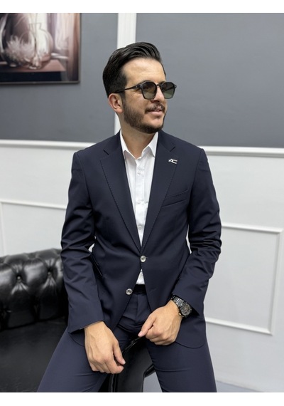 Avni Ceylan Signature Stil Tek Düğme Kırışmaz Ceket Lacivert