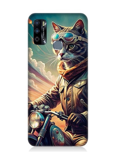 İnfinix Hot 9 Uyumlu Motosiklet Kedisi Desenli Silikon Kılıf