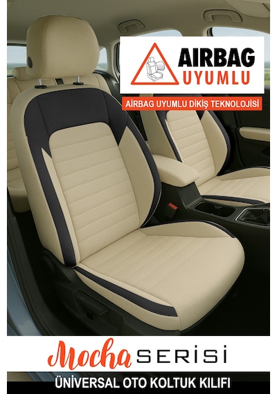 Mocha Tay Tüyü Üniversal Oto Koltuk Kılıfı- 5 Koltuk Tam Set Bej