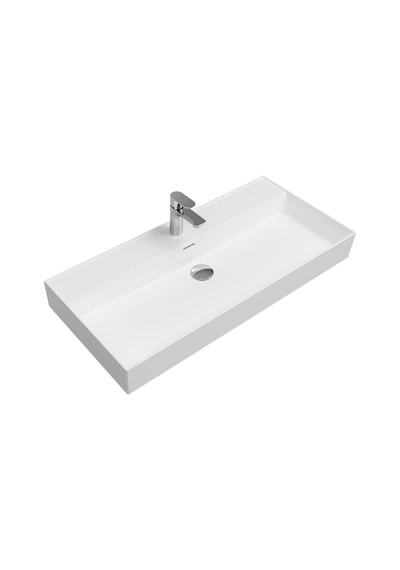 Dura Niva Kare Çanak Lavabo 100x46,5 Cm Tezgah Üstü Batarya Delikli Beyaz 5256
