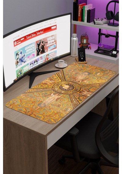 Ortaçağ Sanat Kaymaz Dikişli Kauçuk Oyuncu Mousepad V4 - 90x40 Xxl Gaming Mouse Pad Fare Altlığı