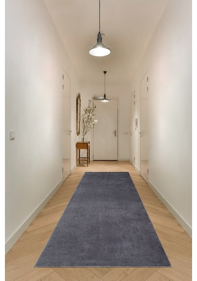 Vl Yuvarlak Comfort Düz Saçaklı Peluş Antrasit Yolluk Halı Antrasit Overloklu