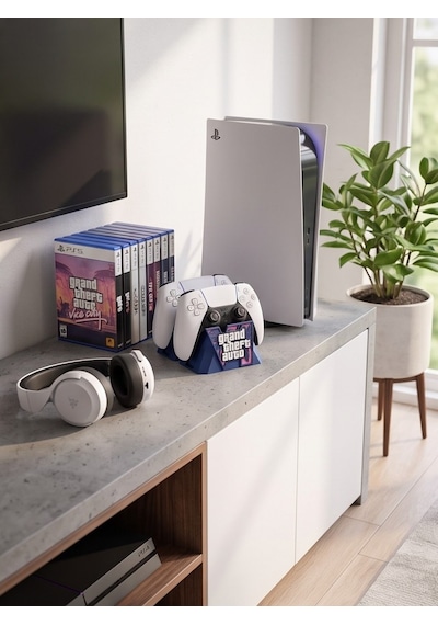 Omni Gta 6 Temalı Ikili Ps5 Kol Standı - Özel Tasarım Gta 6 Kontrolcü Standı, Playstation 5 Oyuncu Aksesuarı Konsol Standı Ve Tutucu Lacivert