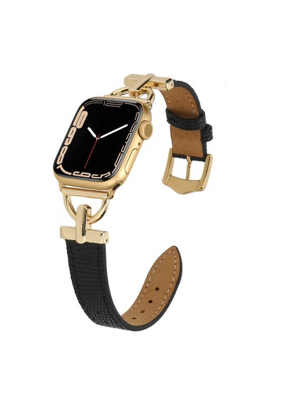 Ekılıf - Apple Uyumlu  Watch 7 41mm - Kordon Deri Kordon Krd-53 - Siyah