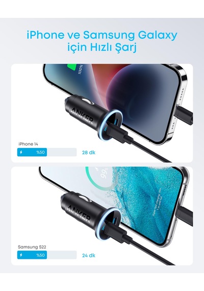 Anker 323 52.5w Çakmak Girişli Usb-c Araç Şarj Cihazı, Powerıq 3.