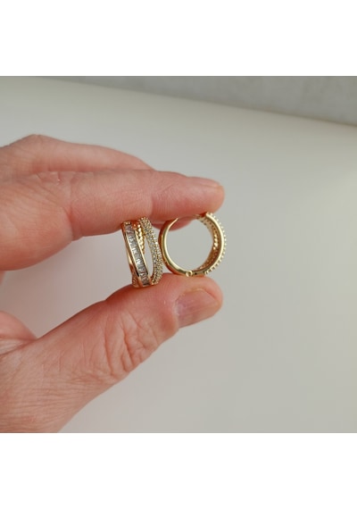 Lente Aksesuar Xuping Gold Baget Ve Mikro Zirkon Taşlı Lüks Halka Küpe Altın