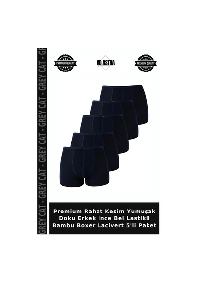 Grey Cat Premium Rahat Kesim Yumuşak Doku Erkek İnce Bel Lastikli Bambu Boxer Lacivert 5'li Paket