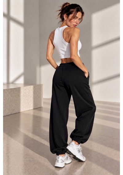 Bb Butik Basic Dökümlü Modal Kumaş Lastikli Bel Rahat Kesim Jogger Pantolon Zg3535 Siyah