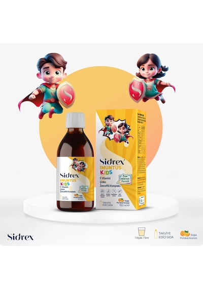 Imuntus Kids Portakal Aromalı C Vitamini, Çinko Ve Zencefilli Komplex İçeren Gıda Takviyesi 150ml