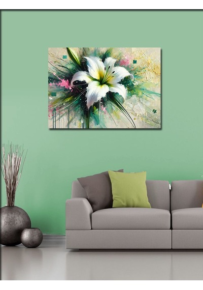 Kanvas Tablo Beyaz Zambak Deseni 50cmx70cm