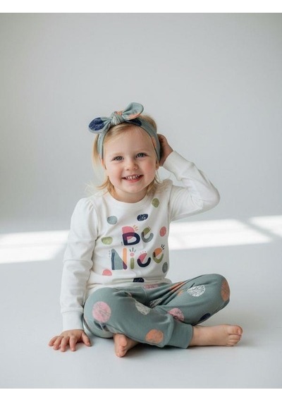 Kız Çocuk Pamuklu Be Nice Yazılı Uzun Kollu Pijama Takımı-11396 KREM