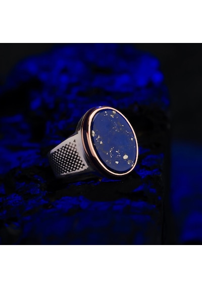 Lapis Lazuli Taşlı Oval Kasa 925 Ayar Gümüş Erkek Yüzük Gümüş