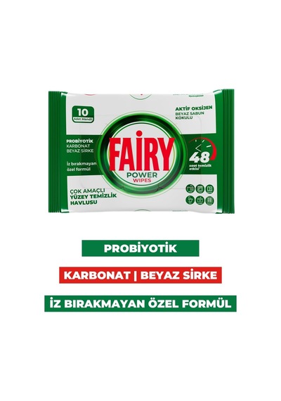 Power Wipes Yüzey Temizlik Havlusu 10 Yaprak Beyaz Sabun Beyaz Sirke & Karbonat Belirtilmemiş