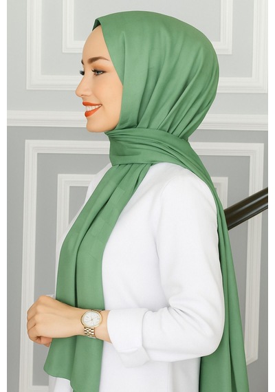 Mim Eşarp Emproyal Silver Jakar Dama Desenli Şal 75x190 Cm Yağ Yeşili