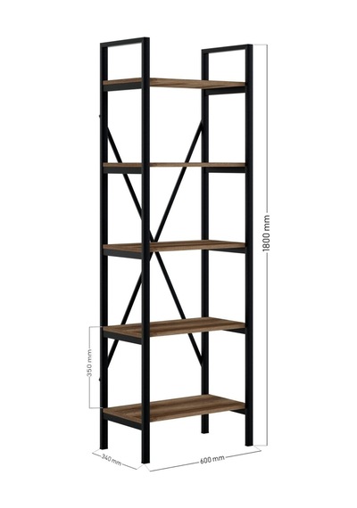 Ceramical Metal Kitaplık 5 Raflı Sakramento - Siyah 60 x 180 CM