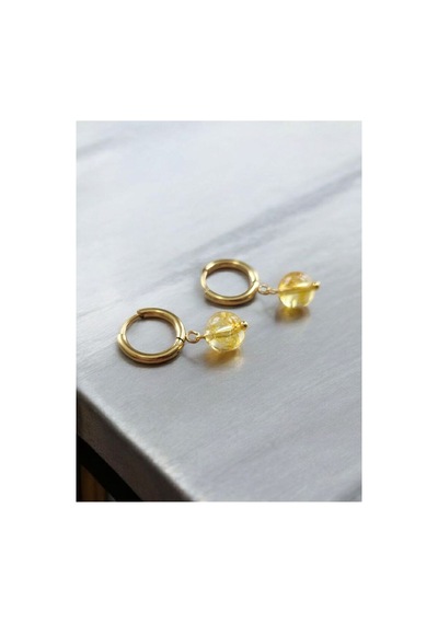 Sitrin Taşı Gold Çelik Halka Küpe Doğaltaş Halka Küpe Sarı