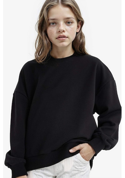 DeFacto Kız Çocuk Oversize Geniş Kalıp Bisiklet Yaka Sırt Baskılı Sweatshirt D9209A825SPBK81 Siyah