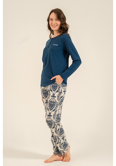Pierre Cardin 9285 Modal Uzun Kol Kadın Pijama Takımı Saks Mavi