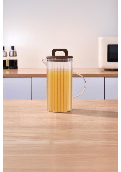 Yüksek Borosilikat Cam Kavanoz 1300 Ml Ahşap - Şeffaf