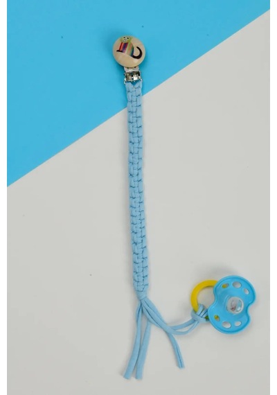 E&f Store El Örmesi Doğal Ahşap Emzik Askısı - Maymun - Bebe Mavi Bebek Mavisi