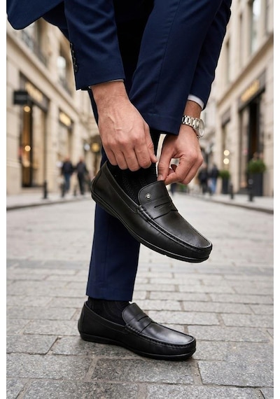Pierre Cardin 90220 Rahat Esnek Hakiki Deri Erkek Loafer Ayakkabı Siyah