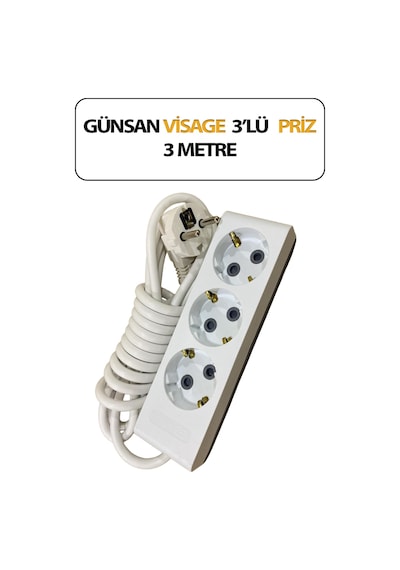 Üçlü, Topraklı, Klemensli 3 Metre Uzunluğunda, Askı Aparatlı Grup Priz Anahtarsız 3