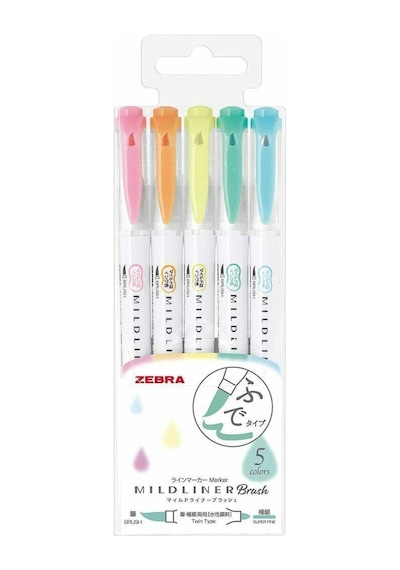Zebra Mıldlıner Fırça Uçlu Fosforlu Kalem 5'li Wft8-5C