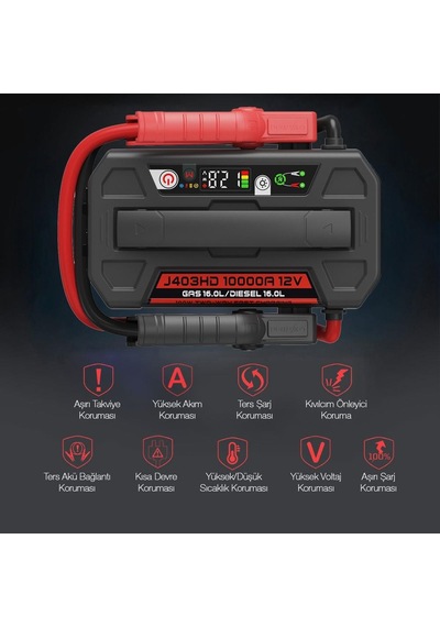Lokithor J403hd 12v 10.000amp Li-polimer Akıllı Akü Takviye + Powerbank + Led Lamba