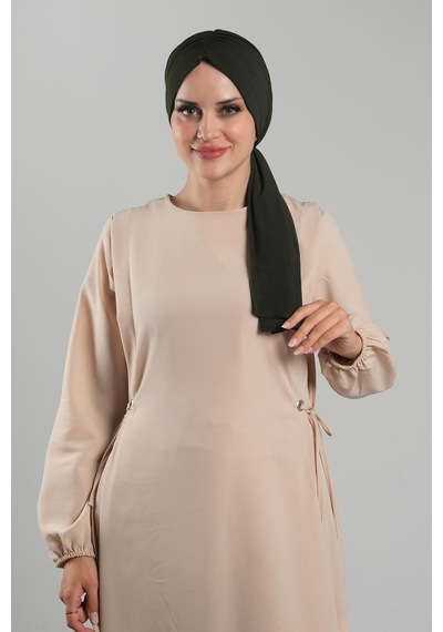 Hürrem Bone Haki Pratik Hazır Geçmeli Tesettür Bone Kesik Elyaf Sade 2111 09 Haki