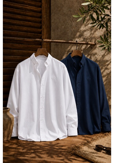 Respire Erkek Minimal Baskılı Oversize Dokulu Gömlek 2'li Set Beyaz-lacivert Respire Erkek Minimal Baskılı Oversize Dokulu Gömlek 2'li Set Beyaz-lacivert
