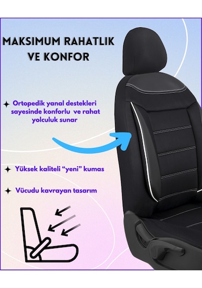 Dacia Duster Araçlara Uyumlu Tam Takım Flex B Model Oto Koltuk Kılıfı Siyah-beyaz