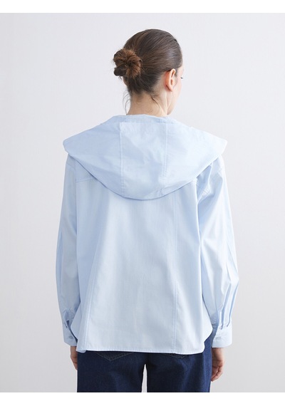 Lcwaıkıkı Classic Mavi Kapüşonlu Oversize Kadın Gömlek