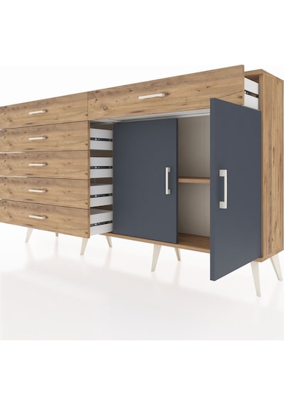 Arges Konsol Tek Raflı 6 Çekmeceli 2 Kapaklı 176x30x99 Çam-antras Çam-antrasit/çam Arges Konsol Tek Raflı 6 Çekmeceli 2 Kapaklı 176x30x99 Çam-antras Çam-antrasit/çam