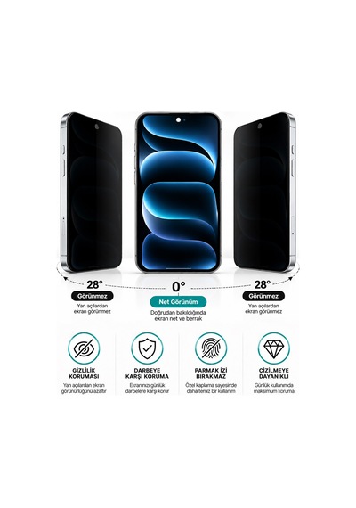 Spolo İphone 17 Hayalet Ekran Koruyucu 500cc Full Hd Large Arc Gizlilik Camı Darbe Ve Çizilme Koruyucu