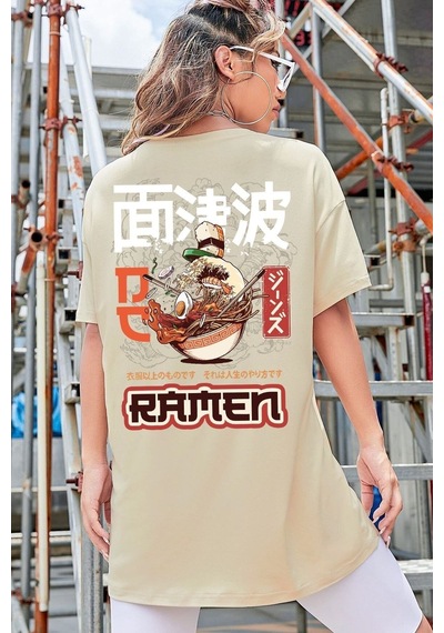 Flood Of Style Unisex Ramen Baskılı T-shirt Bej