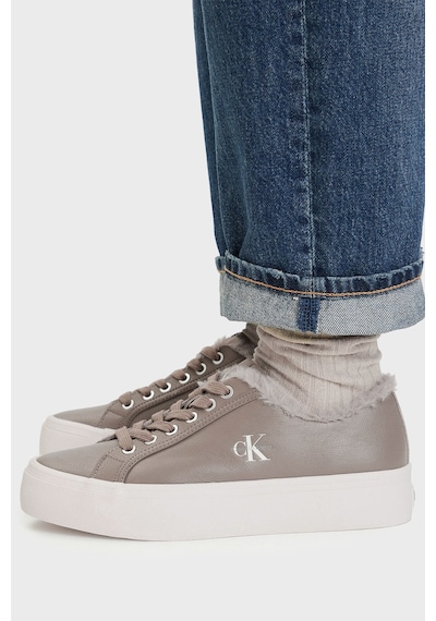 Calvin Klein Logolu İçi Kürklü Deri Sneaker Ayakkabı Hw0hw03235pbo Kadın Ayakkabı Hw0hw03235 Pbo Vizon