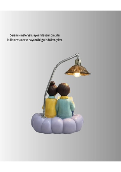 Sevgiliye Özel Çift Figürlü Led Masa Lambası Okuyan Çift Tasarım Mor