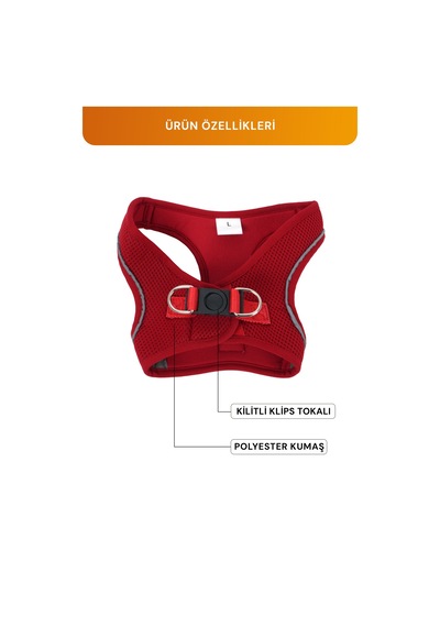 Kediler Ve Köpekler İçin Rahat, Dayanıklı Göğüs Tasması L Kırmızı