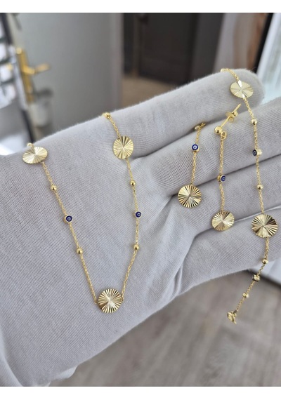925 Ayar Papatya Silver Kalemli Disk Takım Set.nazar Gözlü Set.gözlü Set.rose.gold.rodaj Gümüş